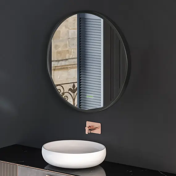Buy Round Bathroom Mirror, Modern Wall-mounted Makeup Mirror with Aluminium Frame for Washroom Living Room, Black, 40x40 cm, 9 image