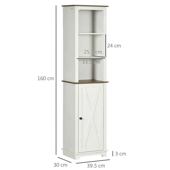 Buy Bathroom Cabinet, Tall Storage Cabinet with Door and Adjustable Shelves, 39.5 x 30 x 160 cm, White, 3 image