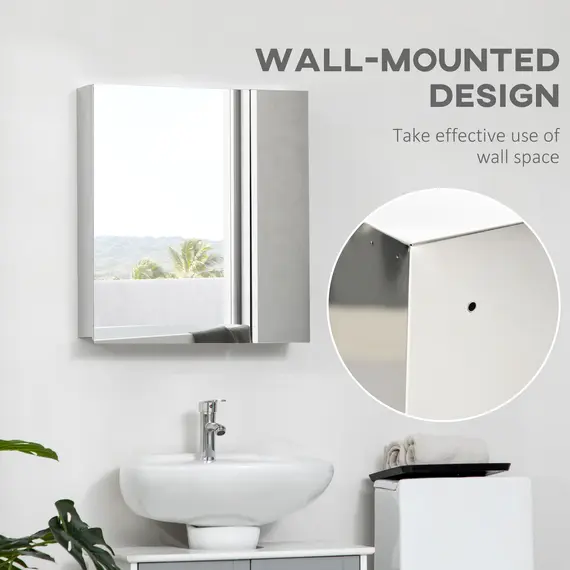 Buy Bathroom Mirror Cabinet, Wall Mounted Medicine Cabinet with Hinged Door, Storage Shelves for Laundry Room, 7 image