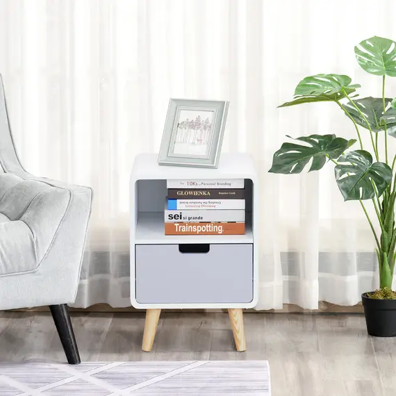 Buy Wooden Bedside Table End Nightstand With Drawer Wood Lamp Desk Storage Unit Bedroom Scandinavian Nordic Style, 4 image