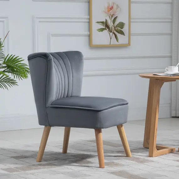 Buy Velvet Accent Chair Occasional Tub Seat Padding Curved Back with Wood Frame Legs Home Furniture Set of 2 Grey, 9 image