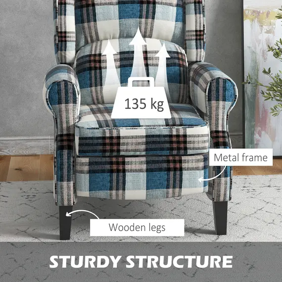 Buy Wingback Reclining Chair Push Back Recliner Armchair for Living Room Bedroom with Footrest Armrests Wood Legs Blue, 6 image