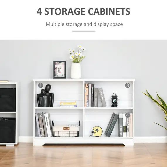 Buy Wooden Cube Bookcase, 2 Tier Open Storage Shelving Unit with 4 Compartments, Freestanding Display Bookshelf for Home Office Living Room Furniture, 118 x 29 x 76cm, White, 5 image