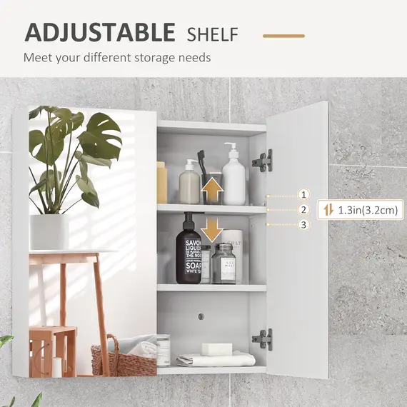 Buy Bathroom Mirror Cabinet, Wall Mounted Bathroom Storage Cupboard with Adjustable Shelf, 60W x 15D x 60Hcm, High Gloss White, 5 image