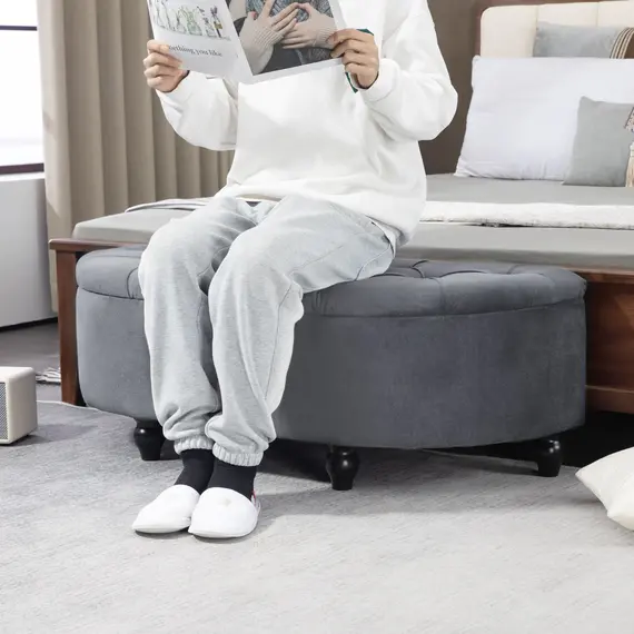 Buy Velvet-Feel Half Circle Storage Ottoman - Dark Grey, 7 image