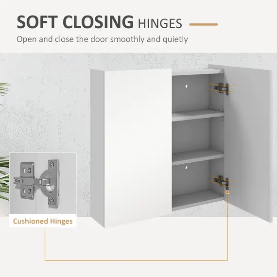 Buy Bathroom Mirror Cabinet, Wall Mounted Bathroom Storage Cupboard with Adjustable Shelf, 60W x 15D x 60Hcm, High Gloss White, 7 image