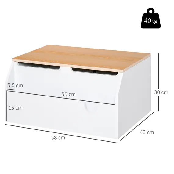 Buy Wooden Kids Toy Box Children Storage Chest Organiser Book Slot Safety Hinge Playroom Furniture White, 3 image