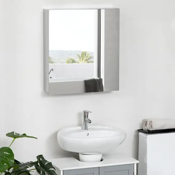 Buy Bathroom Mirror Cabinet, Wall Mounted Medicine Cabinet with Hinged Door, Storage Shelves for Laundry Room, 8 image