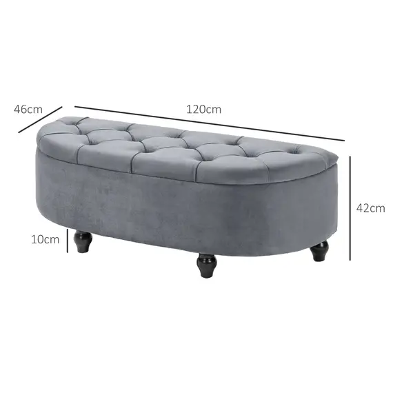 Buy Velvet-Feel Half Circle Storage Ottoman - Dark Grey, 3 image