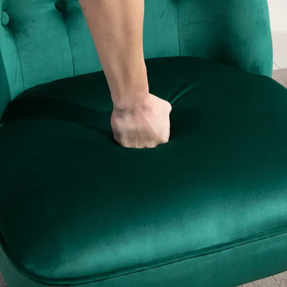 Buy Velvet-Feel Wingback Accent Chair, with Wooden Legs - Green, 8 image
