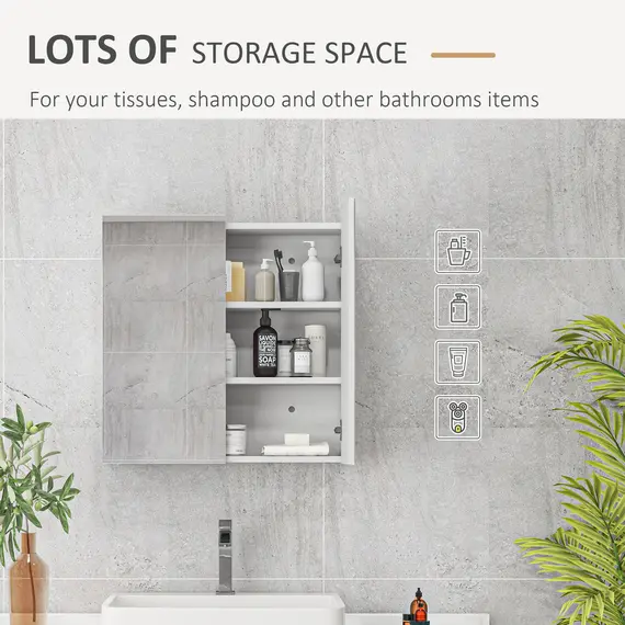 Buy Bathroom Mirror Cabinet, Wall Mounted Bathroom Storage Cupboard with Adjustable Shelf, 60W x 15D x 60Hcm, High Gloss White, 4 image