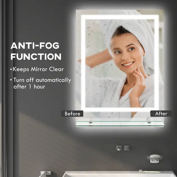 Buy LED Bathroom Mirror with Lights and Shelf, Illuminated Makeup Mirror, Vanity Mirror with 3 Colour, Smart Touch, Anti-Fog, 6 image