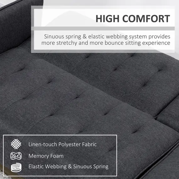 Buy Upholstered Click Clack Sofa Bed, Linen-Feel 3 Seater Sofa Bed with Storage and Cupholders, Grey, 7 image