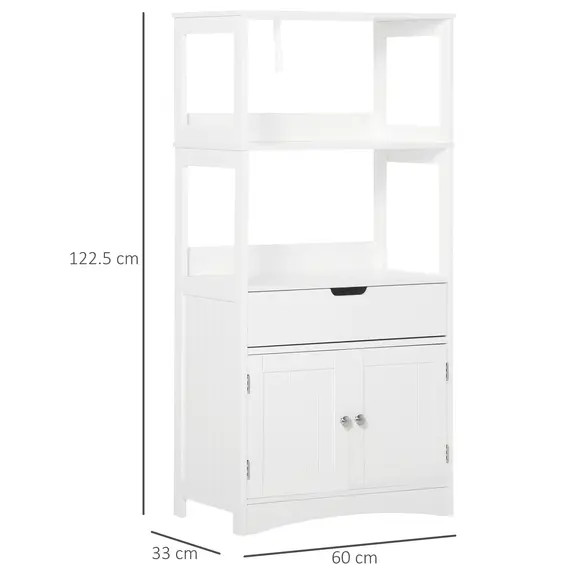 Buy Bathroom Floor Cabinet, Free Standing Kitchen Cupboard with Shelves, Drawer and Doors, Storage Organizer for Living Room, White, 3 image