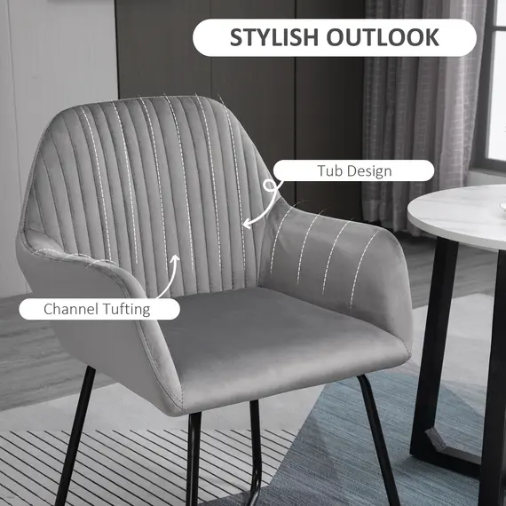 Buy Velvet-Feel Plisse Back Accent Chair - Grey, 4 image