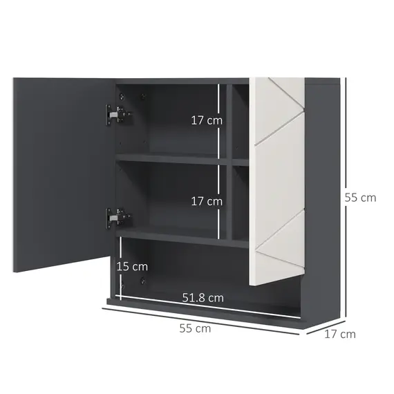 Buy Bathroom Mirror Cabinet, Wall Mounted Bathroom Storage Cupboard with Adjustable Shelves, 55W x 17D x 55Hcm, Light Grey, 3 image