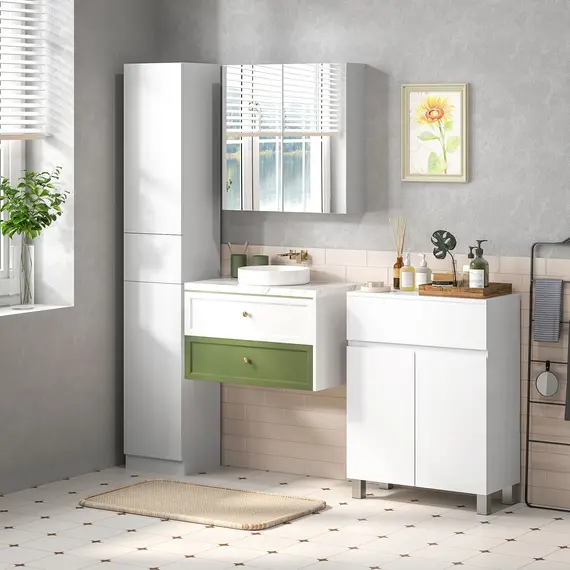 Buy Freestanding Bathroom Cabinet, High Gloss Storage Cabinet with Doors and Adjustable Shelf, 60 x 30 x 80 cm, White, 9 image