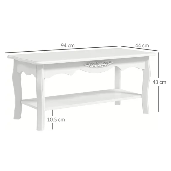 Buy White Coffee Table Wood Cocktail Tea Centre Table with Storage Shelf for Living Room Reception Room, 94L x 44W x 42H cm, 3 image