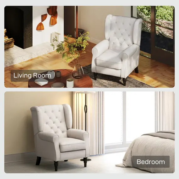 Buy Wingback Accent Chair, Retro Upholstered Button Tufted Occasional Chair for Living Room and Bedroom, Cream White, 8 image