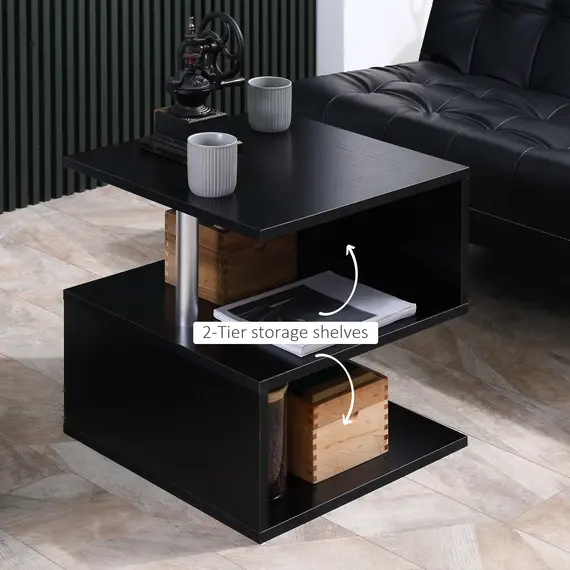 Buy Wooden S Shape Cube Coffee Table 2 Tier Storage Shelves Organizer Office Bookcase Living Room End Desk Stand Display (Black), 5 image