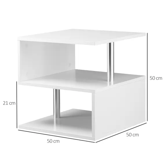 Buy Wooden S Shape Cube Coffee Table 2 Tier Storage Shelves Organizer Office Bookcase Living Room End Desk Stand Display (White), 3 image