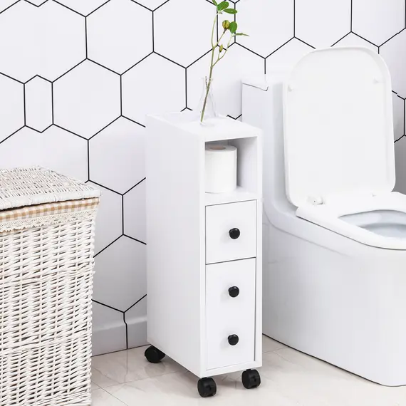 Buy Slimline Bathroom Storage Cabinet - White, 7 image