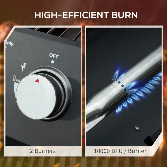 Buy 2 Burner Gas BBQ Grill Outdoor Portable Folding Tabletop Barbecue w/ Lid, Thermometer, Carbon Steel, Black, 7 image