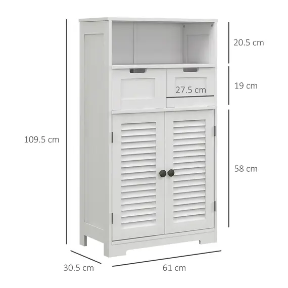 Buy Three-Part Bathroom Storage Unit, with Shelf, Drawers & Cupboard - White, 3 image