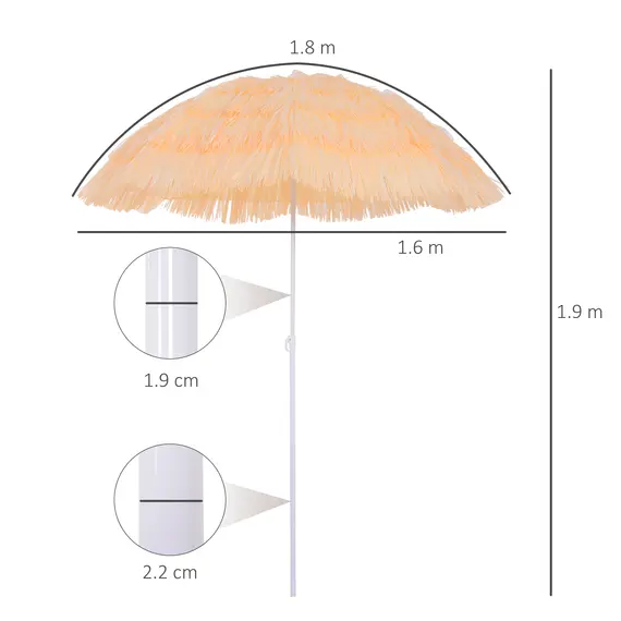 Buy 1.6m Patio Garden Hawaii Beach Sun Umbrella Sunshade Hawaiian Folding Tilting Crank Parasol (Wheat), 3 image