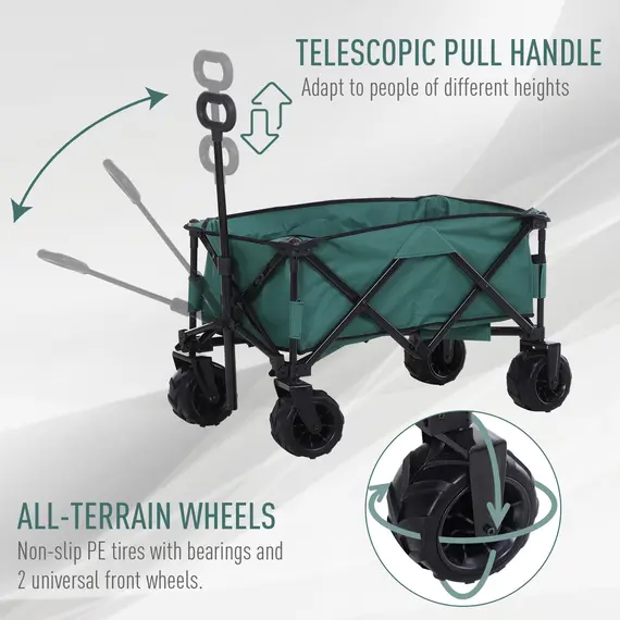 Buy 140L Festival Trolley on Wheels, Folding Camping Trolley Cart with Telescopic Handle, Big Wheels for Outdoor Garden Beach Fishing, Green, 7 image