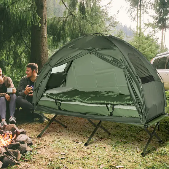 Buy 1 person Foldable Camping Tent w/Sleeping Bag Air Mattress Outdoor Hiking Picnic Bed cot w/Foot Pump, 2 image