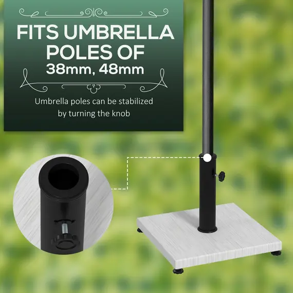 Buy 12kg Garden Parasol Base with Adjustable Foot Pad and Knob, Concrete Umbrella Stand with Wood Effect, Rectangular Parasol Holder for 38mm and 48mm Poles, White, 4 image