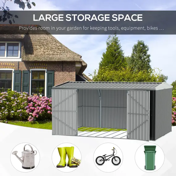 Buy 14 x 8ft Outdoor Garden Metal Storage Shed with Lockable Door, Tool Storage Box for Garden, Patio and Lawn, Grey, 4 image