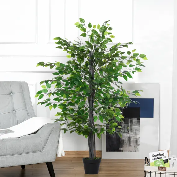 Buy 145cm Artificial Banyan Plant Faux Decorative Tree w/ Cement Pot Vibrant Greenery Shrubbery Indoor Outdoor Accessory, 7 image