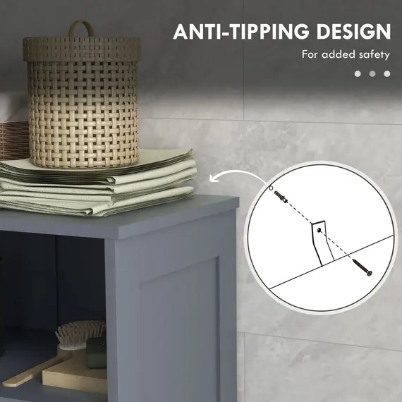 Buy Three-Part Bathroom Storage Unit, with Shelf, Drawers & Cupboard - Grey, 7 image
