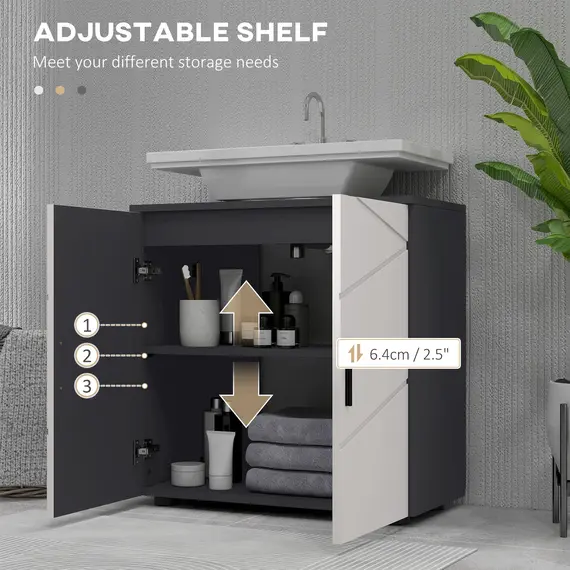 Buy Under Sink Bathroom Cabinet, Bathroom Vanity Unit, Basin Storage Cupboard with Double Doors and Shelf, 10W x 20Dcm "U" Cut-Out, Light Grey, 5 image