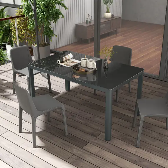 Buy 150cm x 88cm Aluminium Table, with Glass Tabletop - Grey, 7 image