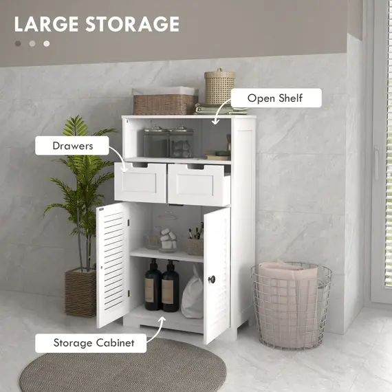 Buy Three-Part Bathroom Storage Unit, with Shelf, Drawers & Cupboard - White, 4 image