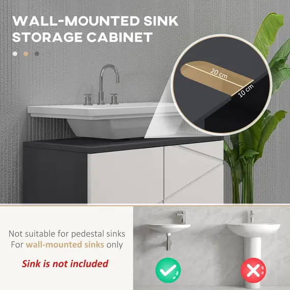 Buy Under Sink Bathroom Cabinet, Bathroom Vanity Unit, Basin Storage Cupboard with Double Doors and Shelf, 10W x 20Dcm "U" Cut-Out, Light Grey, 4 image