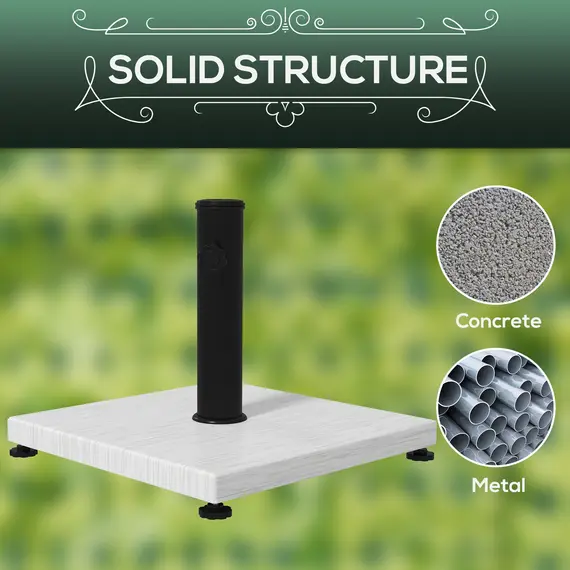 Buy 12kg Garden Parasol Base with Adjustable Foot Pad and Knob, Concrete Umbrella Stand with Wood Effect, Rectangular Parasol Holder for 38mm and 48mm Poles, White, 5 image
