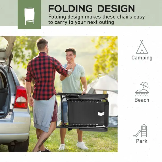Buy 2 Pcs Patio Folding Chair Set, Outdoor Portable Loungers for Camping Pool Beach Deck, Lawn w/ Armrest Steel Frame Black, 5 image
