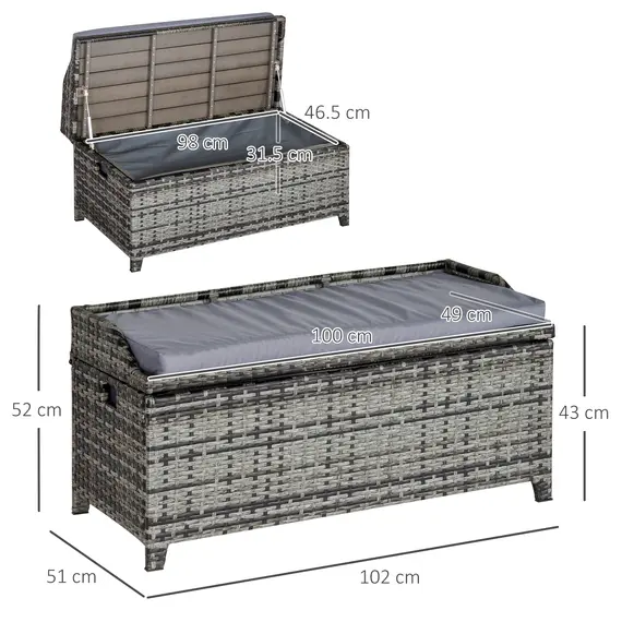 Buy 130 L Rattan Garden Storage Box, with Seat - Mixed Grey, 3 image