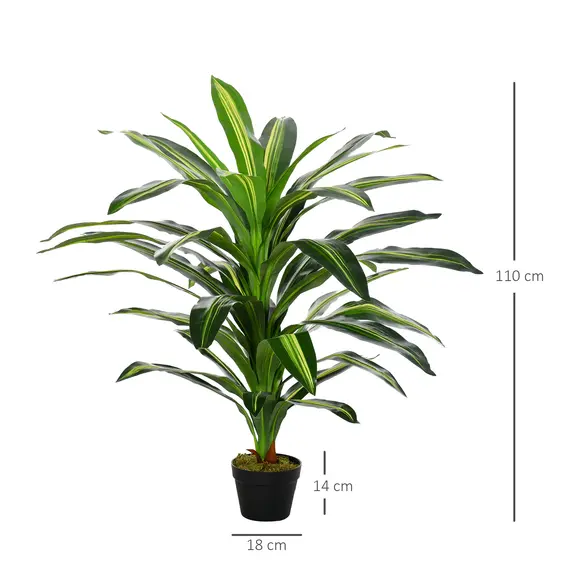Buy 110cm/3.6FT Artificial Dracaena Tree Decorative Plant 40 Leaves with Nursery Pot, Fake Tropical Tree for Indoor Outdoor DÃ©cor, 3 image