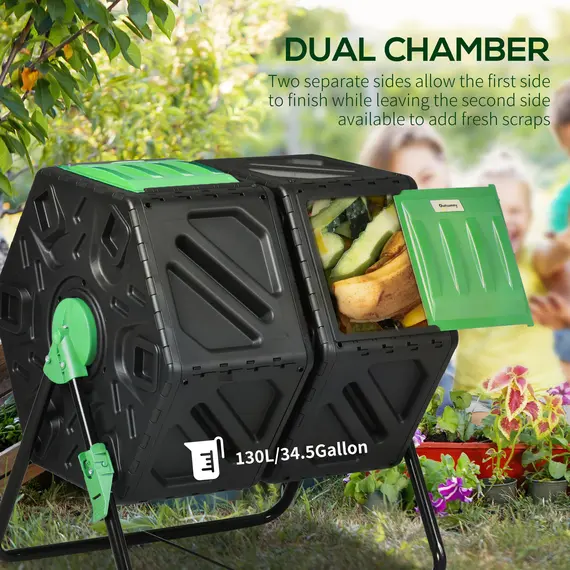 Buy 130L Double Chamber Composter - Black, 4 image