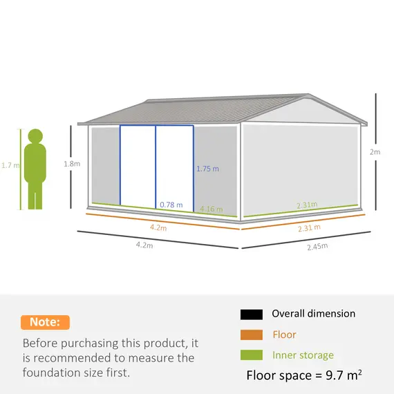 Buy 14 x 8ft Outdoor Garden Metal Storage Shed with Lockable Door, Tool Storage Box for Garden, Patio and Lawn, Grey, 3 image
