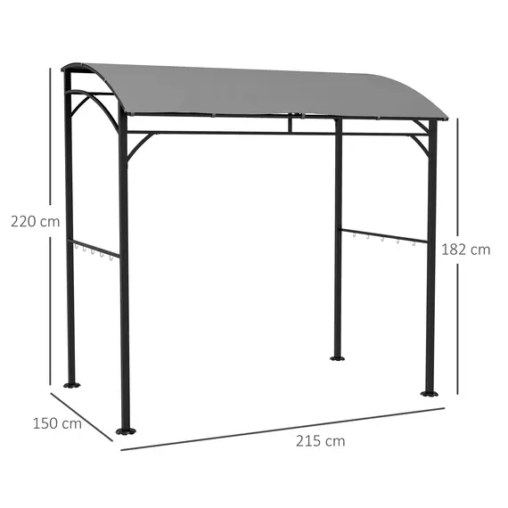 Buy 2.2 x 1.5 m BBQ Grill Gazebo Tent, Garden Grill with Metal Frame, Curved Canopy and 10 Hooks, Outdoor Sun Shade, Grey, 3 image