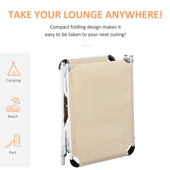 Buy 2 Pieces Foldable Outdoor Sun Lounger with Pillow, 5-Level Adjustable Reclining Lounge Chair, Aluminium Frame Camping Bed Cot, Khaki, 6 image