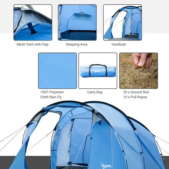 Buy 2 Room Tent with Vestibule, Weather-Resistant Camping Tent with Air Vents for Fishing Hiking, Sky Blue, 4 image