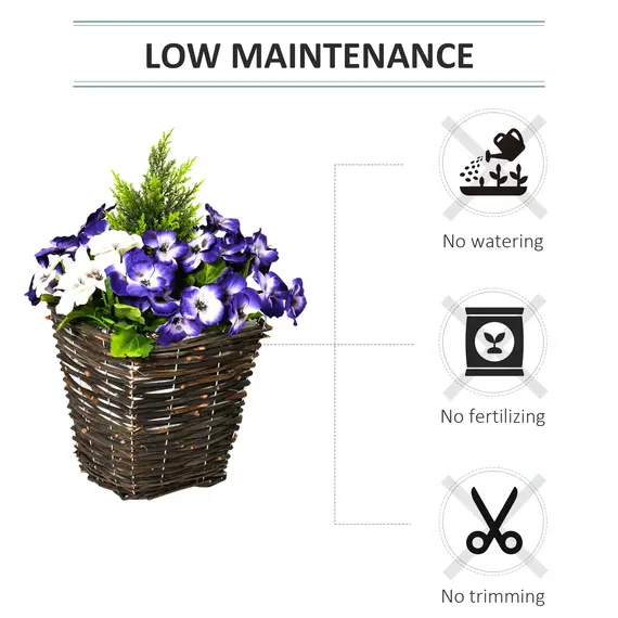 Buy 2 Pieces Artificial Phalaenopsis Decorative Plant with Straw Plaiting Pot, Fake Flower, 45cm, White Purple, 6 image
