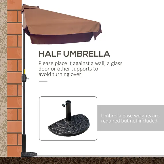 Buy 2.3m Half-Square Parasol, for Balconies and Walls - Brown, 6 image